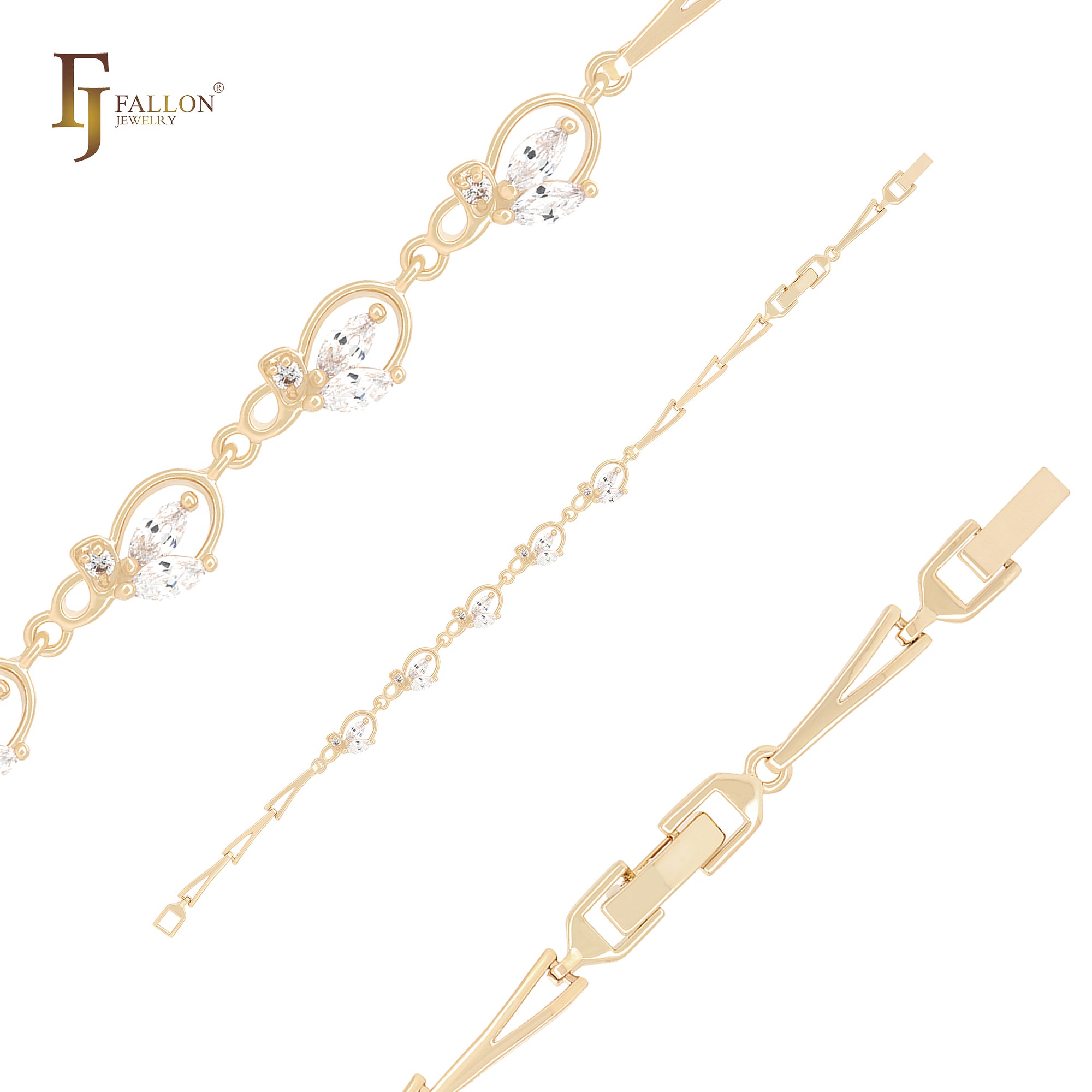 Pulseras de oro de 14 quilates con eslabones triangulares y circonitas blancas de doble marquesa