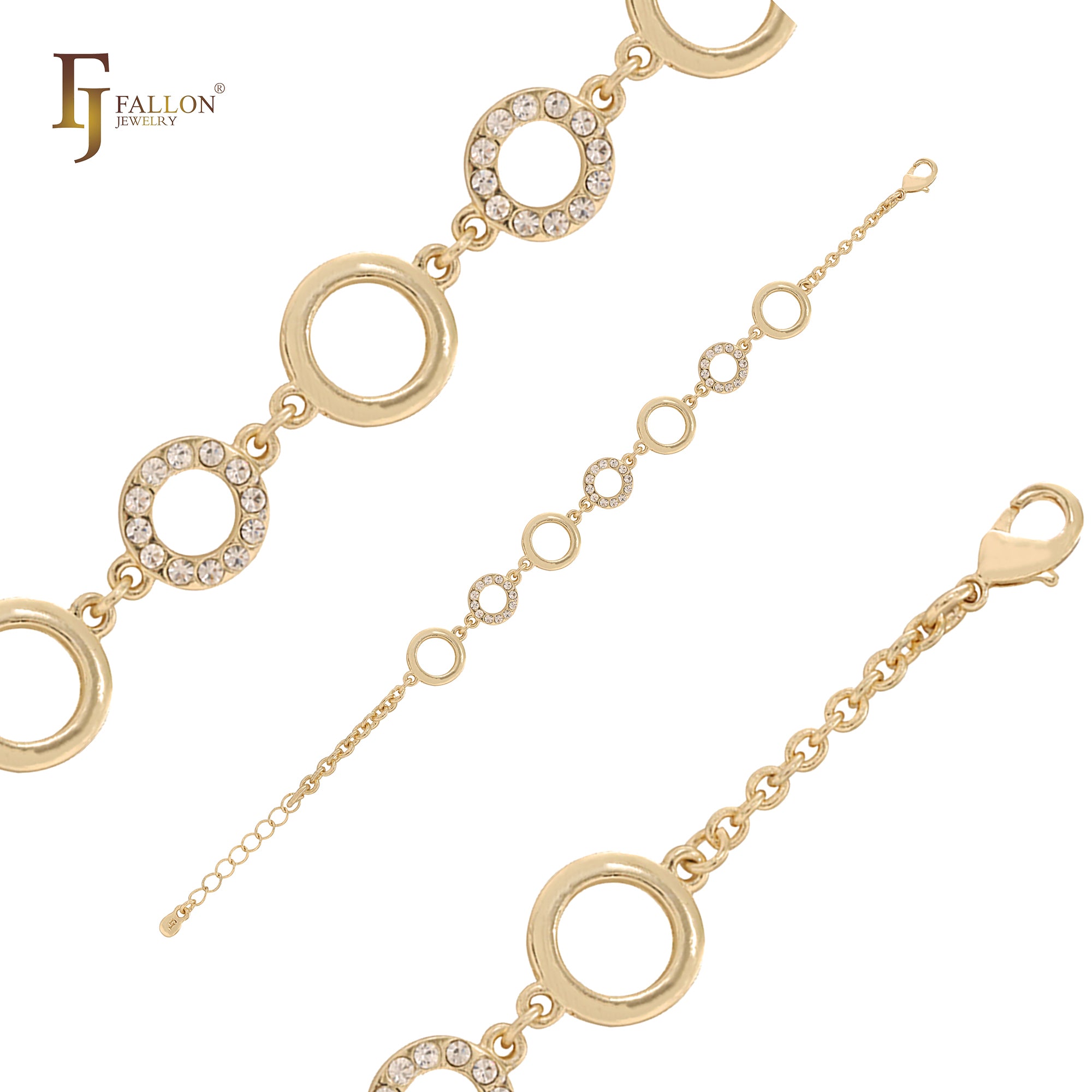 Pulseiras com elos extravagantes em círculos de ouro CZ 14K branco pavimentado