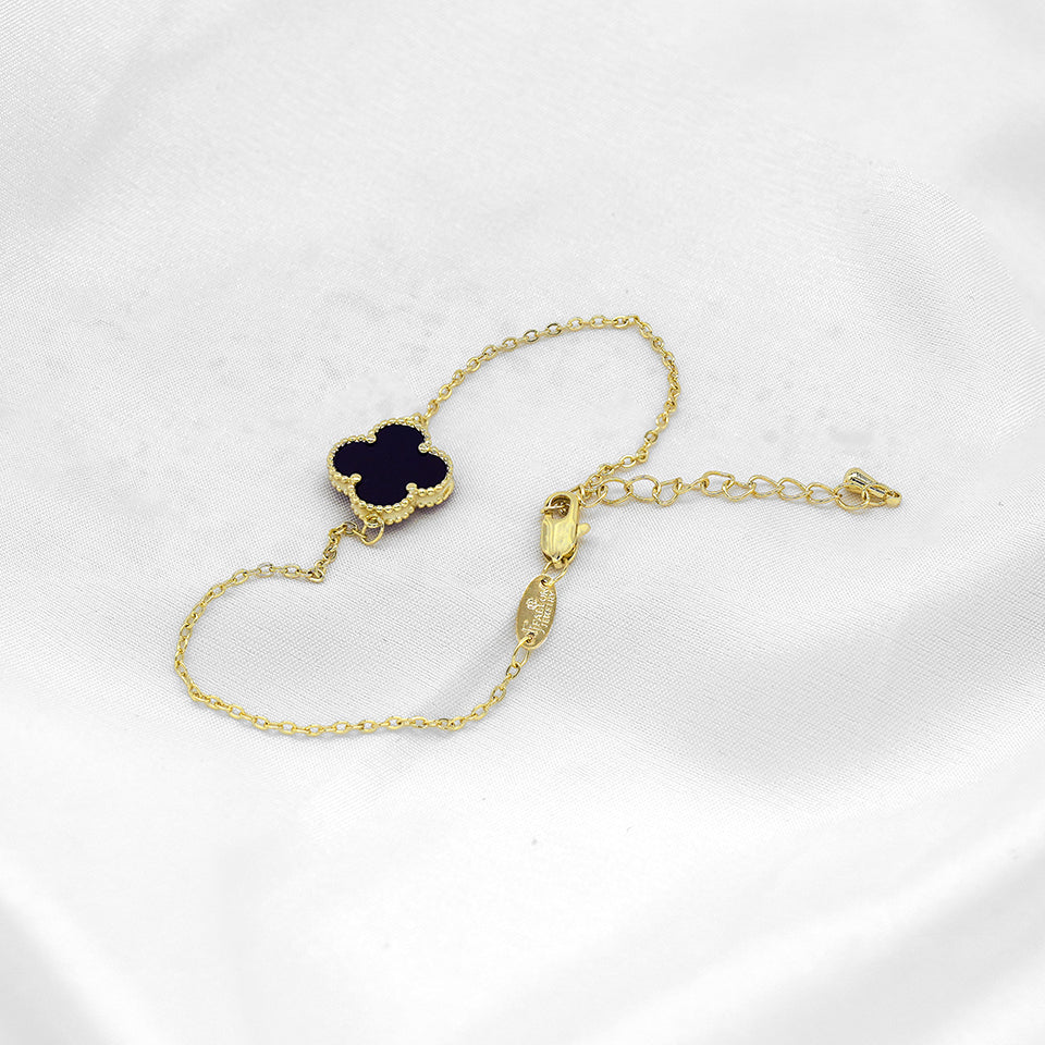 Pulseras de tréboles negros bañados en Oro de 14K, colores Oro de 18K