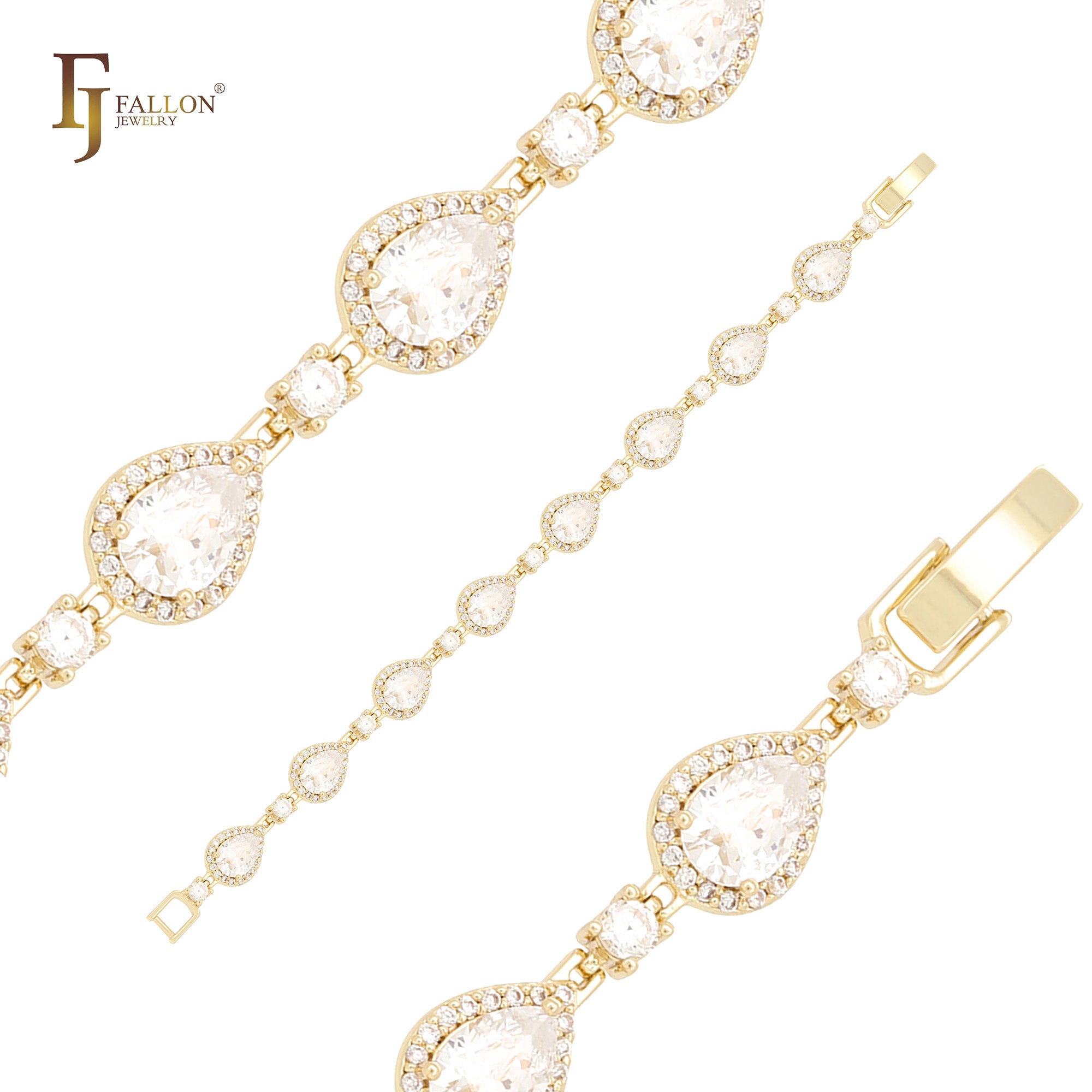 パチョッティの涙 14K ゴールド クラスター ホワイト CZ ハロー ブレスレット