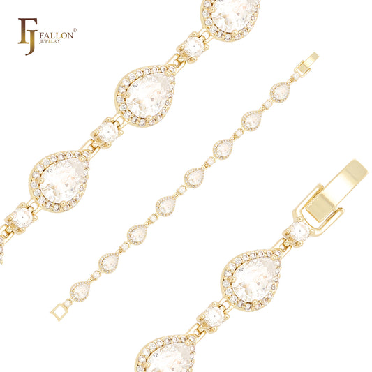 パチョッティの涙 14K ゴールド クラスター ホワイト CZ ハロー ブレスレット