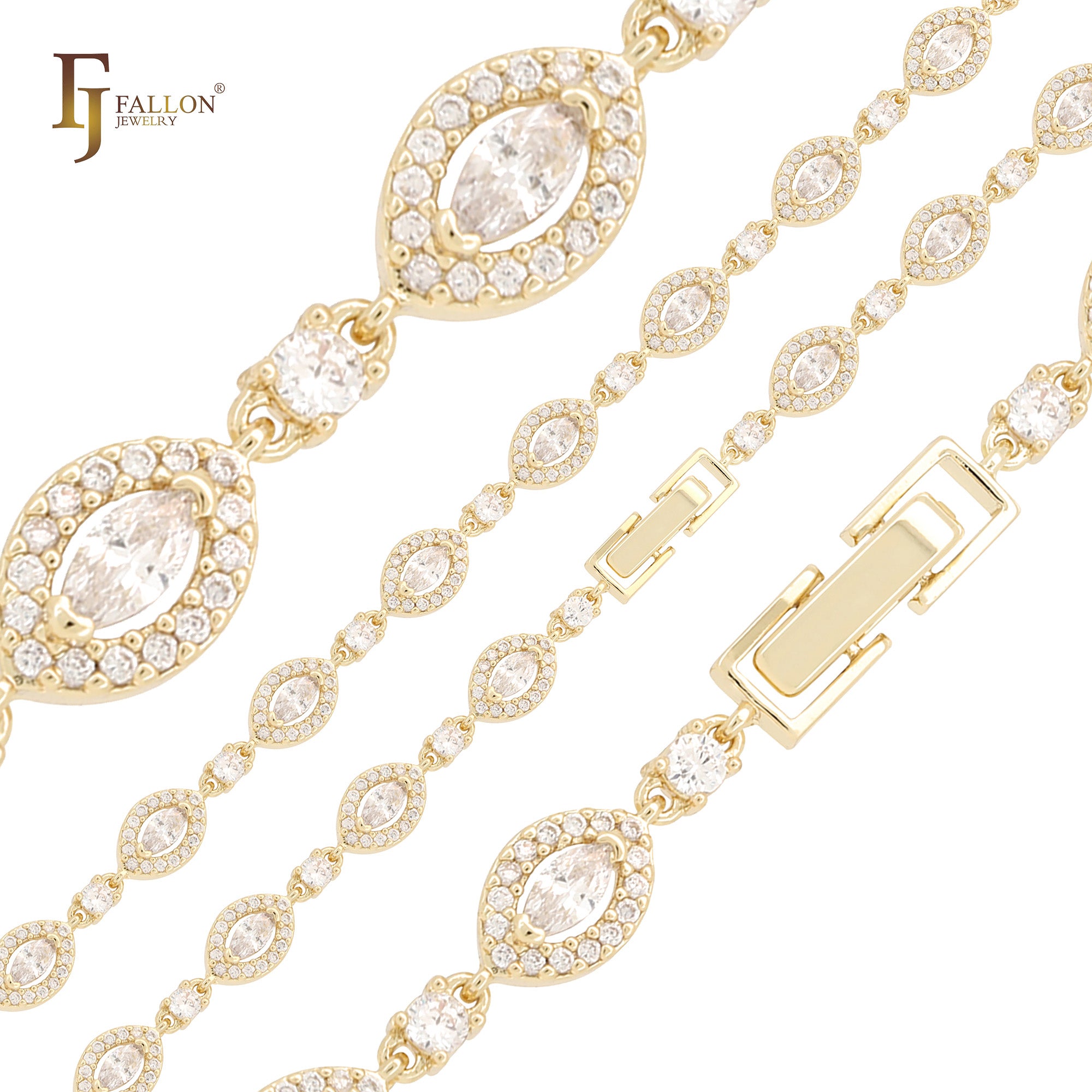 Collar de cadenas con circonitas blancas en forma de marquesa en racimo de oro de 14 quilates de Margarita's Eyes