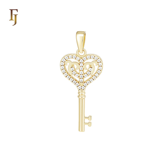 Paved white CZs 14K Gold Key Pendant