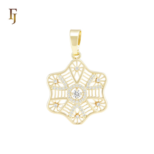 Rounded head snowflake white CZs 14K Gold Pendant