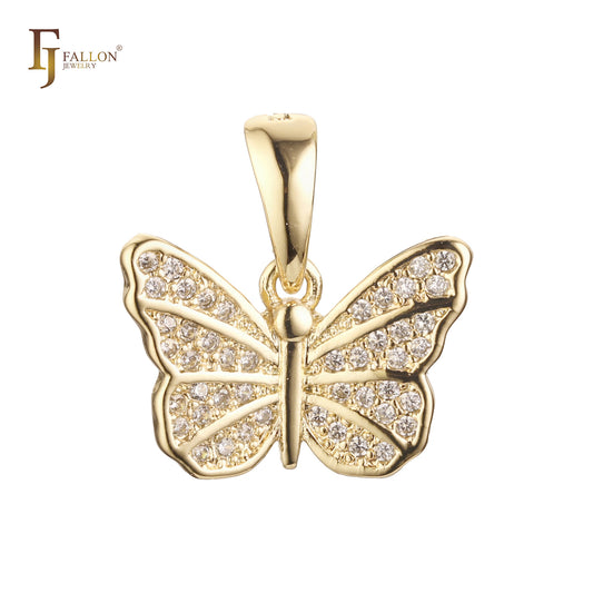 Great Butterfly of cluster white CZs 14K Gold Animal Pendant