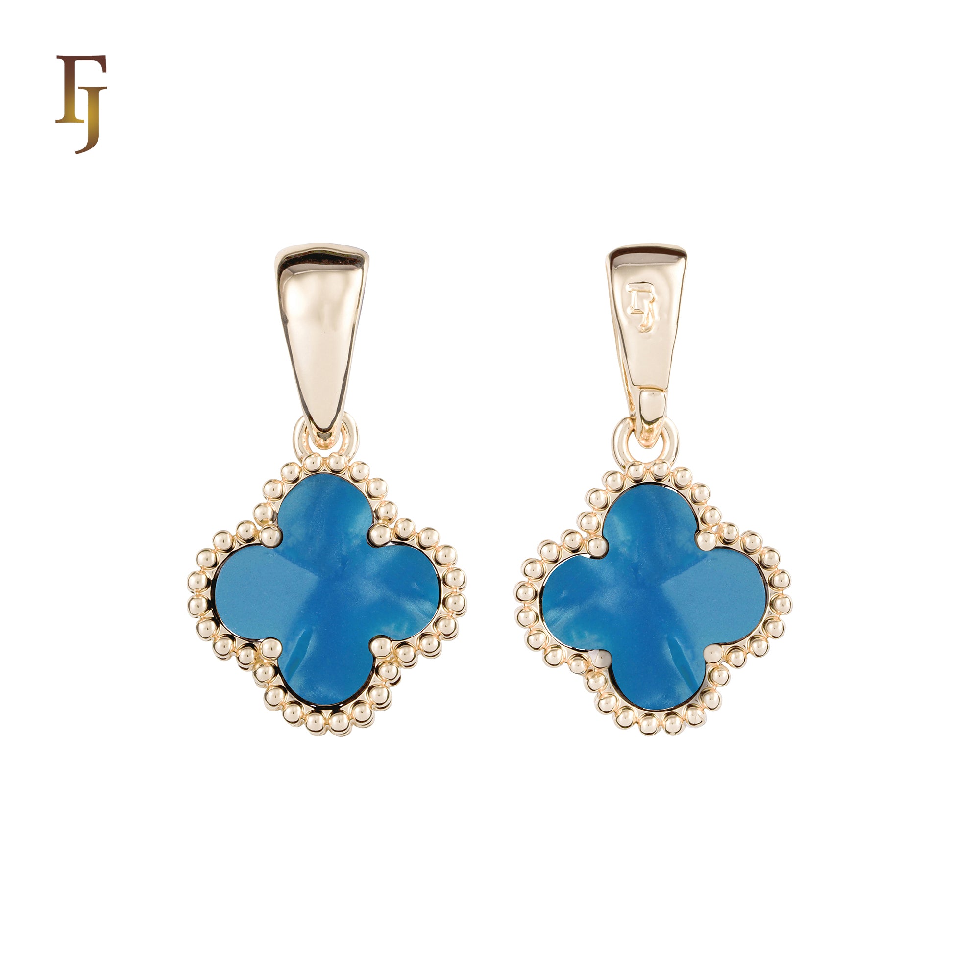 🔥 Clover-Shaped 12mm Colorful Onyx Pendant in Beaded Frame, 14K Gold, Rose Gold, White Gold Plated Brass | FJ Fashion Jewelry