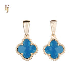 🔥 Clover-Shaped 12mm Colorful Onyx Pendant in Beaded Frame, 14K Gold, Rose Gold, White Gold Plated Brass | FJ Fashion Jewelry