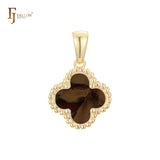 🔥 Clover-Shaped 12mm Colorful Onyx Pendant in Beaded Frame, 14K Gold, Rose Gold, White Gold Plated Brass | FJ Fashion Jewelry