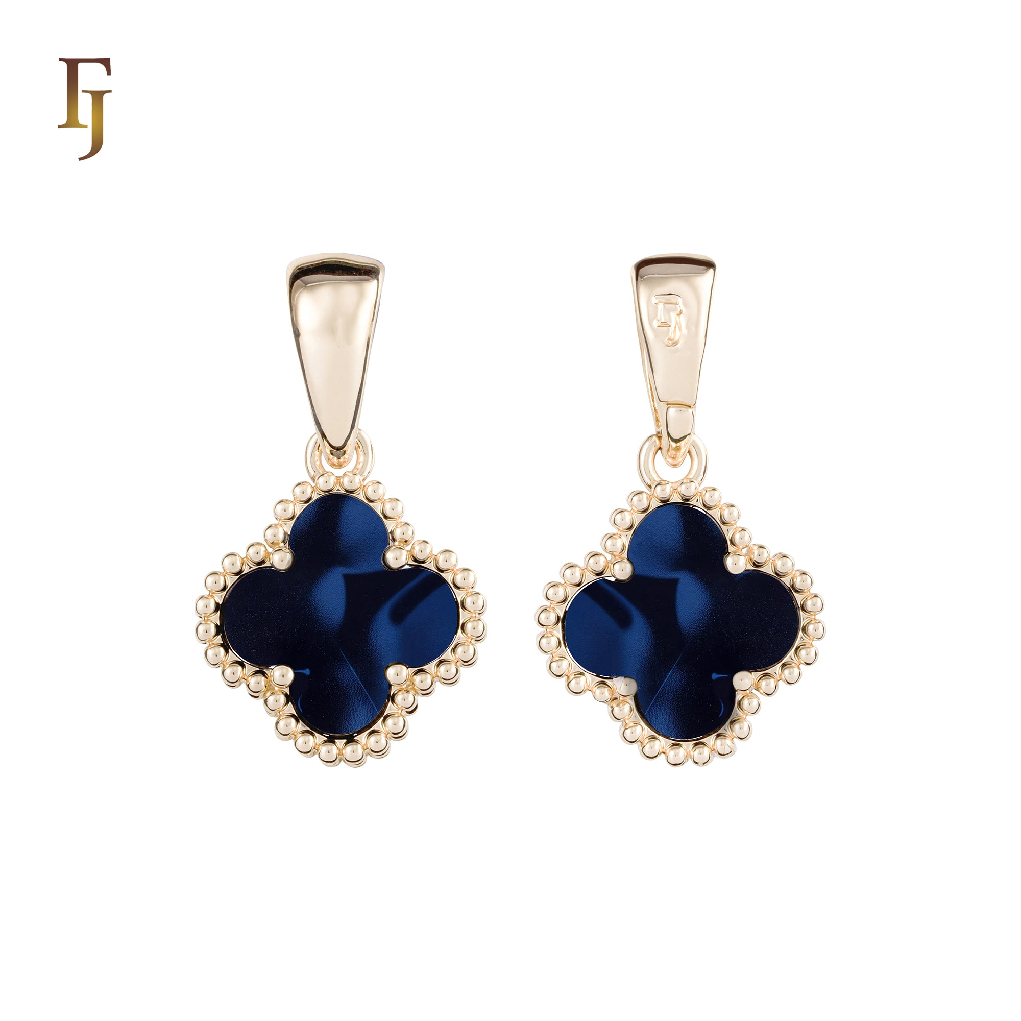 🔥 Clover-Shaped 12mm Colorful Onyx Pendant in Beaded Frame, 14K Gold, Rose Gold, White Gold Plated Brass | FJ Fashion Jewelry