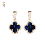 🔥 Clover-Shaped 12mm Colorful Onyx Pendant in Beaded Frame, 14K Gold, Rose Gold, White Gold Plated Brass | FJ Fashion Jewelry