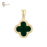 🔥 Clover-Shaped 12mm Colorful Onyx Pendant in Beaded Frame, 14K Gold, Rose Gold, White Gold Plated Brass | FJ Fashion Jewelry