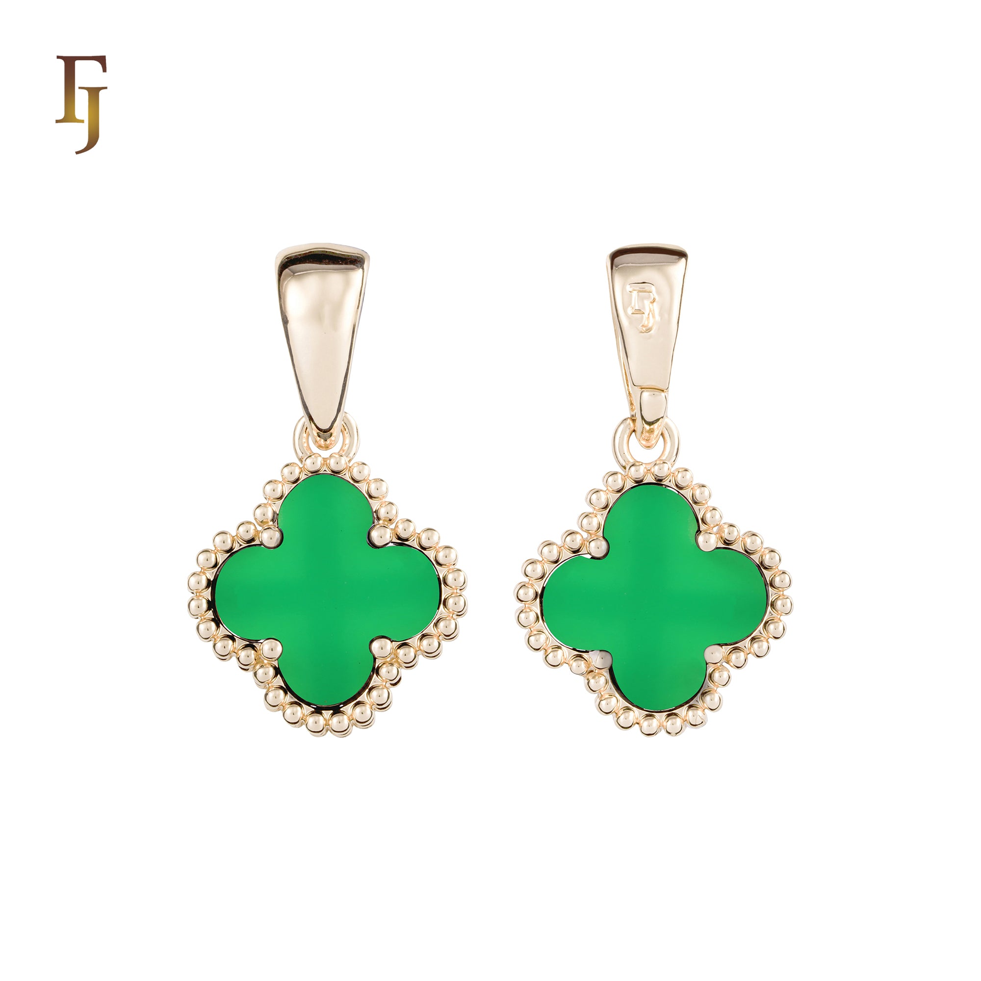 🔥 Clover-Shaped 12mm Colorful Onyx Pendant in Beaded Frame, 14K Gold, Rose Gold, White Gold Plated Brass | FJ Fashion Jewelry