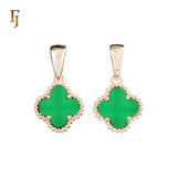 🔥 Clover-Shaped 12mm Colorful Onyx Pendant in Beaded Frame, 14K Gold, Rose Gold, White Gold Plated Brass | FJ Fashion Jewelry