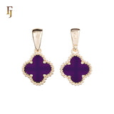 🔥 Clover-Shaped 12mm Colorful Onyx Pendant in Beaded Frame, 14K Gold, Rose Gold, White Gold Plated Brass | FJ Fashion Jewelry