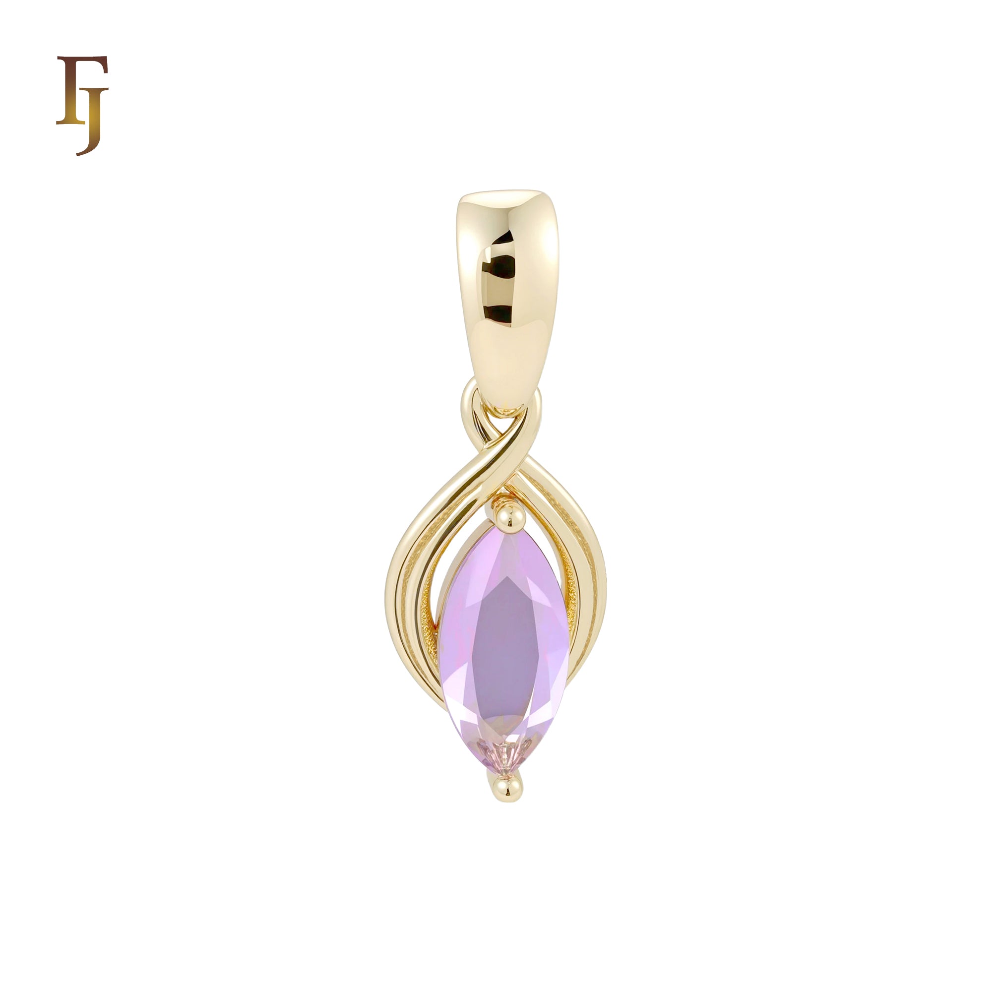 Pingente solitário marquise rosa roxo ouro rosa