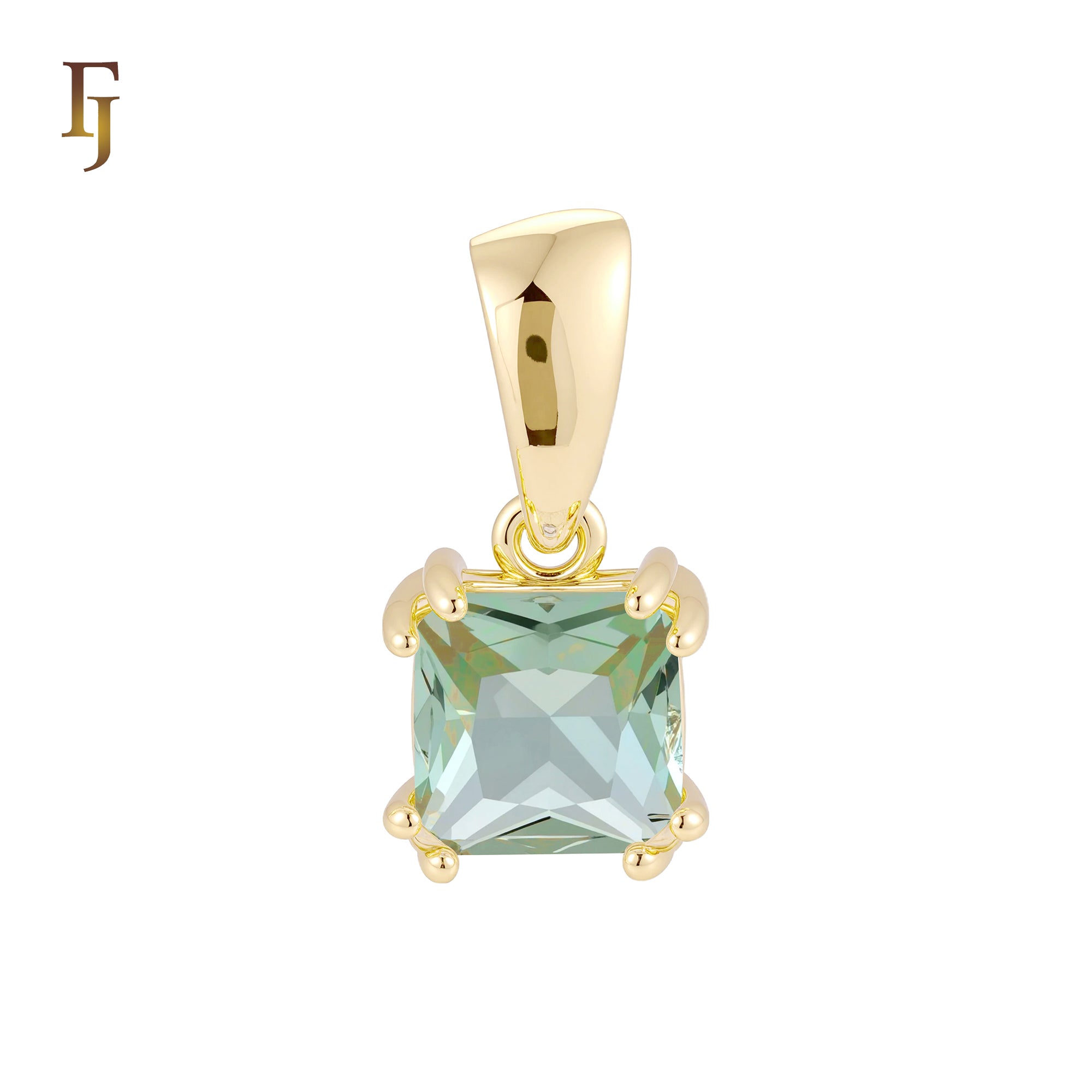 Solitário de zircônia cúbica branca quadrada com garra, ouro 14K, pingente de ouro branco