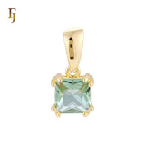 Solitário de zircônia cúbica branca quadrada com garra, ouro 14K, pingente de ouro branco