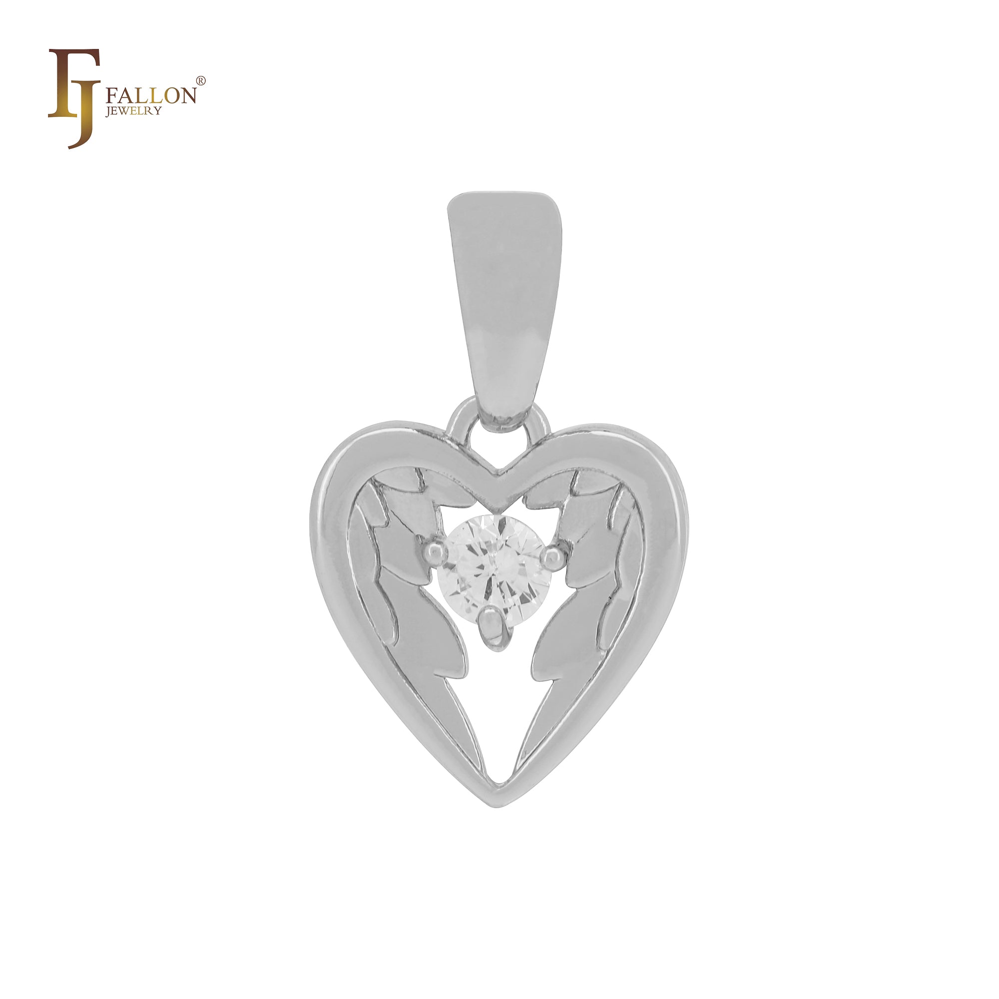 Подвеска Angel's Wing с сердцем из белого фианита и розового золота