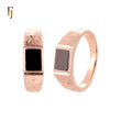 Squared Black Onyx Rose Gold Sun and Moon Men's Signet Rings