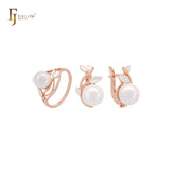 Conjunto de joyas de dos tonos en oro rosa con hojas de plata y anillos