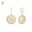 Drop disc of filigree and white CZs 14K Gold Huggie Earrings