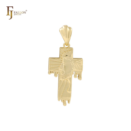 Portrait of Jesus Face 14K Gold Christian Cross pendant by FJ Jewelry in 3 Sizes