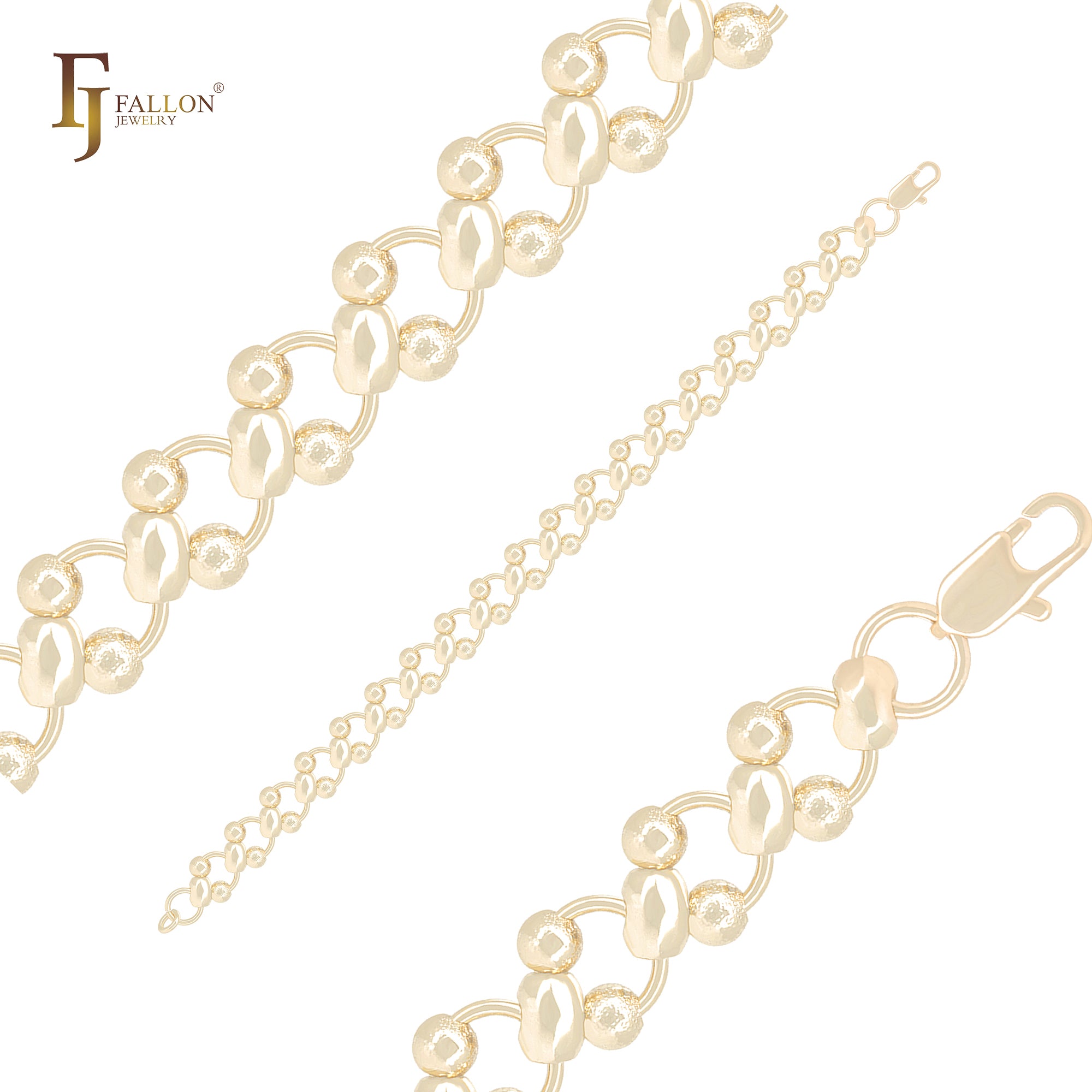 Doppelperlen und Eimerperlen 14K Gold Fancy Link Armbänder