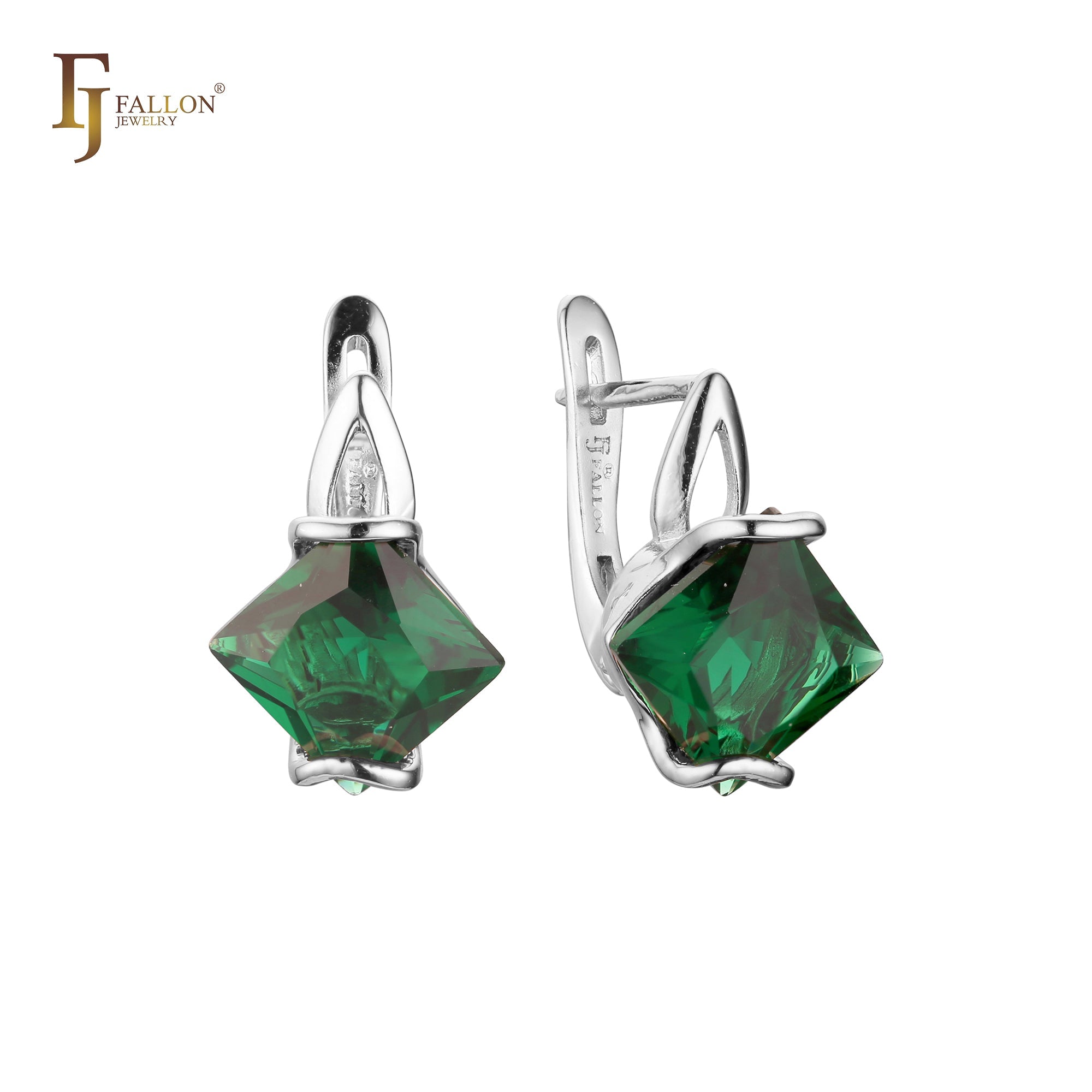 公主方形切割 CZ 14K 金、玫瑰金耳环