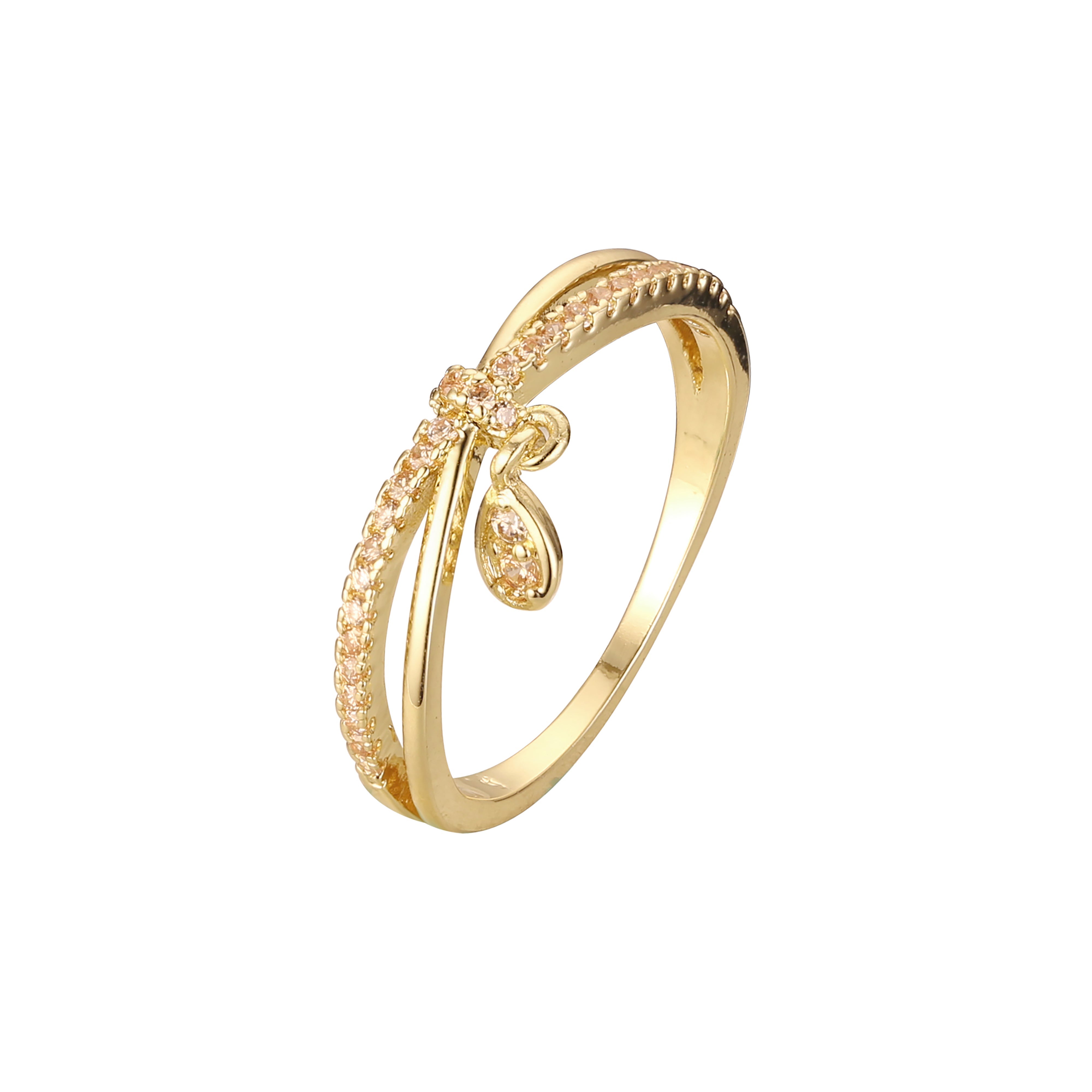 Anillo de boda de oro de 14 quilates y oro rosa con pavé de circonitas.