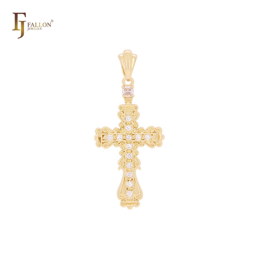 Colgante de cruz cristiana latina con circonitas blancas en racimo