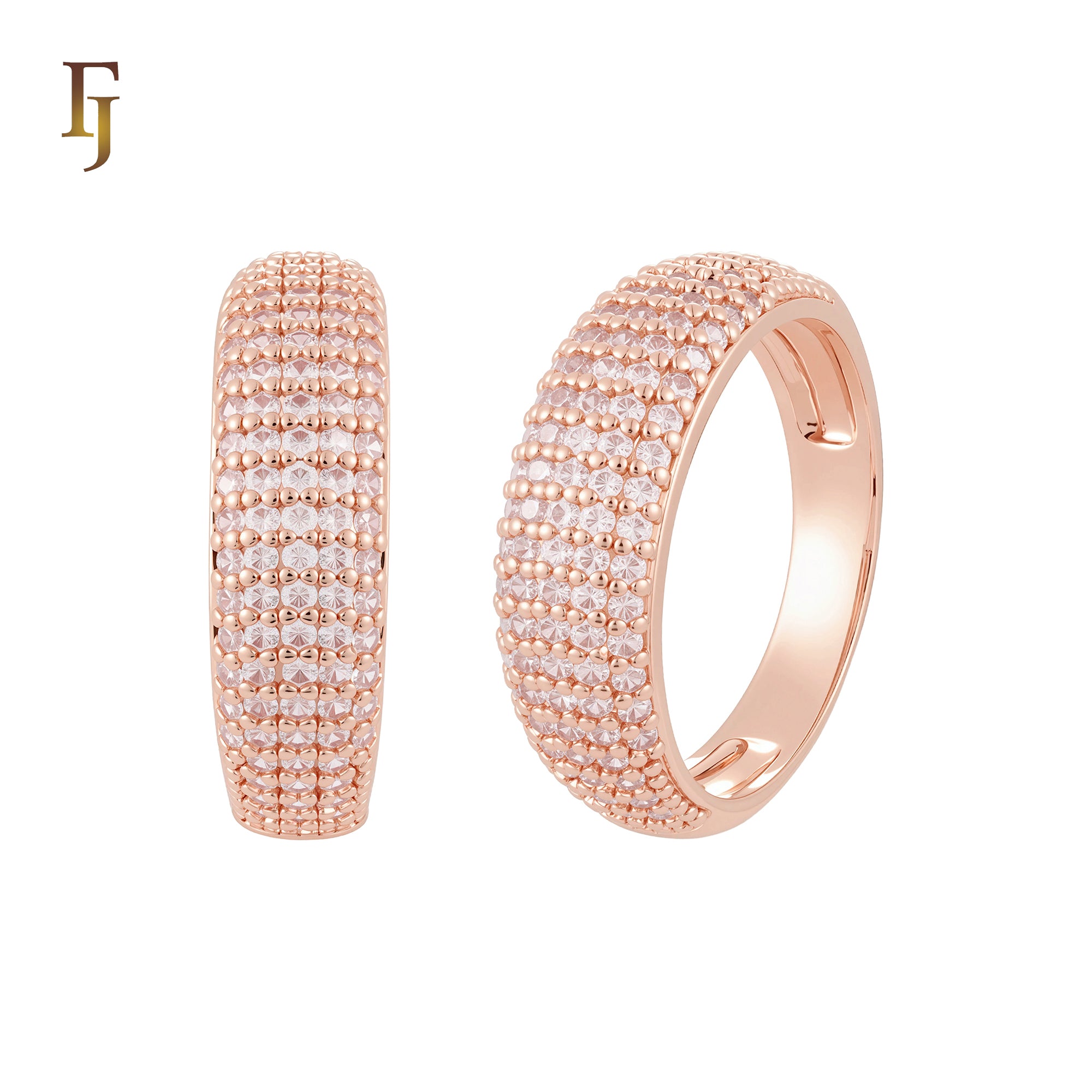 Five bands of white CZs 14K Gold, Rose Gold Wedding Set Rings Engagement and Band