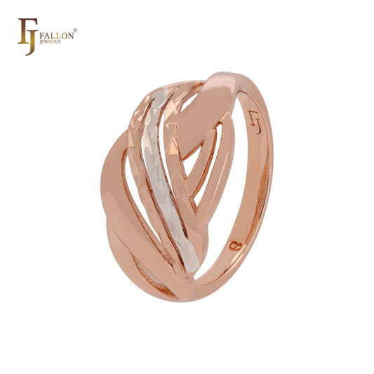 Anillos de moda de dos tonos en oro rosa de mil filas