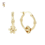 Gear shaped Beads 14K Gold Hoop Earrings