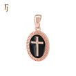 Greek key meander circled Black Onyx Latin Cross Christian Religious Rose Gold Cross Pendant