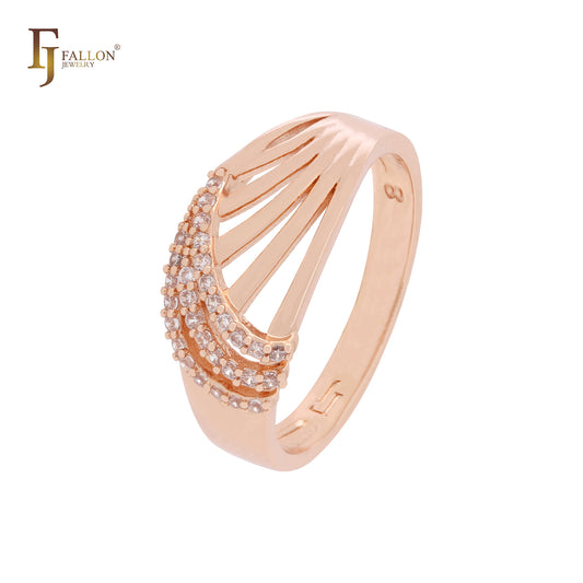 Anillos de moda en oro rosa con capas triples de circonitas blancas entrelazadas y mil cintas.