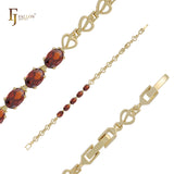Fünf ovale bunte Cluster CZs herzhafte Link 14K Gold Armbänder
