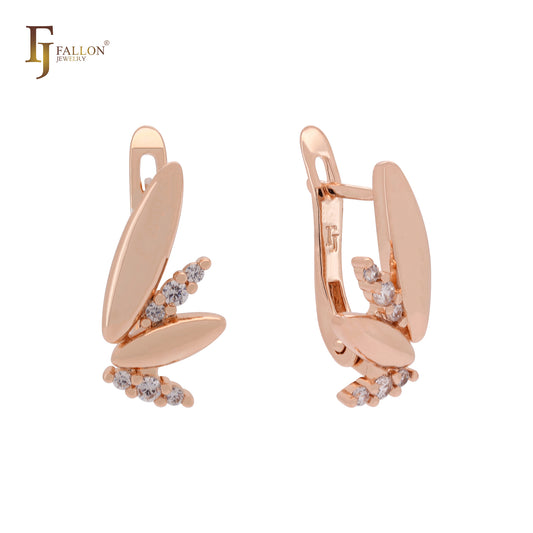 Pendientes de clip de oro rosa con circonitas blancas brillantes y forma marquesa redondeada