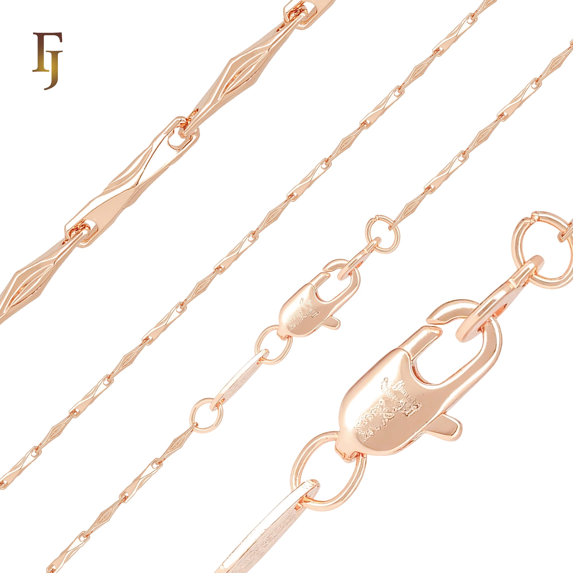 Rhmobus long spade alternative linked 14K Gold, Rose Gold fancy link chain