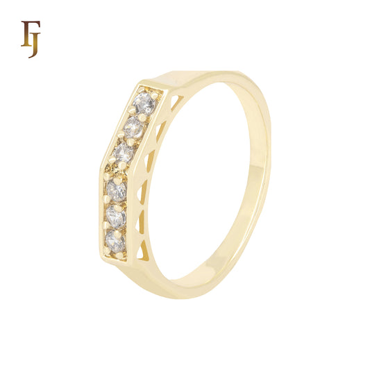 Curved paved Baguette white CZs 14K Gold Wedding Band Rings