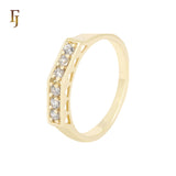 Curved paved Baguette white CZs 14K Gold Wedding Band Rings