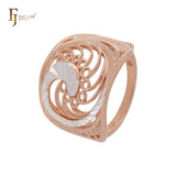 Anillos de moda anchos, grandes y ondulados de filigrana en oro rosa de dos tonos