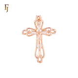 Cluster Baguette white CZs Rose Gold Cross Pendant Christian Catholic Religious