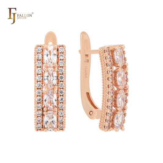 Grand cluster luxurious white CZs 14K Gold, Rose Gold Russian Lock Earrings