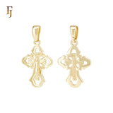 Double Russian Orthodox Crucifix 14K Gold, Rose Gold Cross Pendant Religious