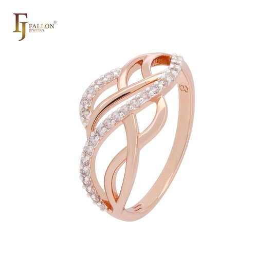 Anillos de moda de dos tonos en oro rosa con mil bandas de circonitas blancas pavimentadas