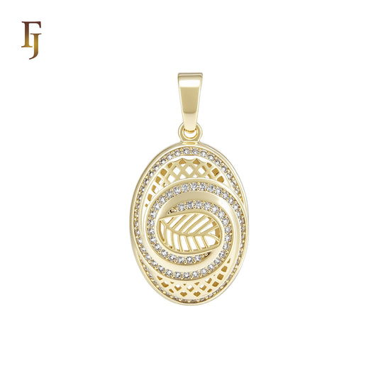 Oval Halo Filigree Paved white CZs 14K Gold Pendant