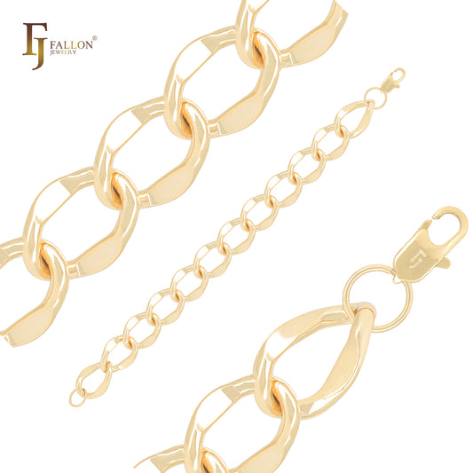 Breite ovale gehämmerte Kabelverbindung 14K Gold Armbänder Kette
