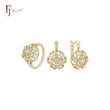 Conjunto de joyas de oro de 14 quilates en dos tonos con circonitas blancas en racimo y anillos