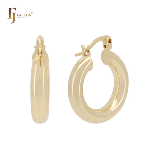 Aros de oro de 14 quilates con forma de C, brillantes y gruesos, de 4 mm y tubo redondeado