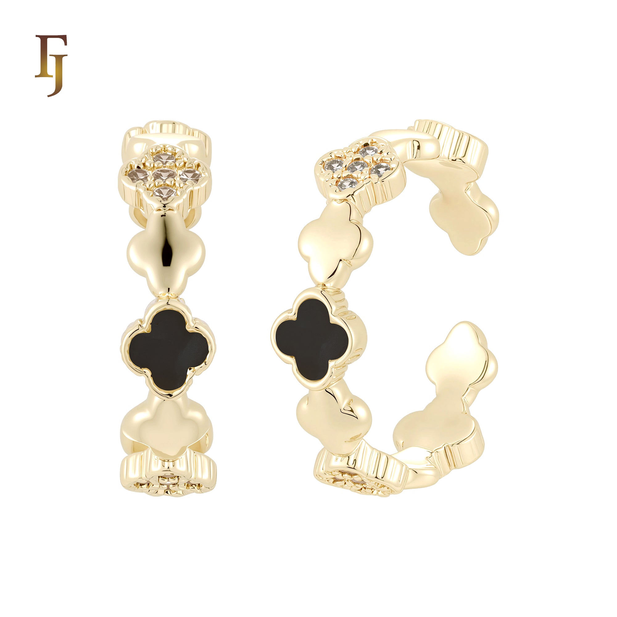 Lucky Cluster white CZs Clover clovers of Black, white or Red Onyx 14K Gold, Rose Gold Pendant